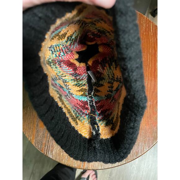 C.C kids Hat winter cap black pom pom Aztec design multi color faux fur - Picture 3 of 5